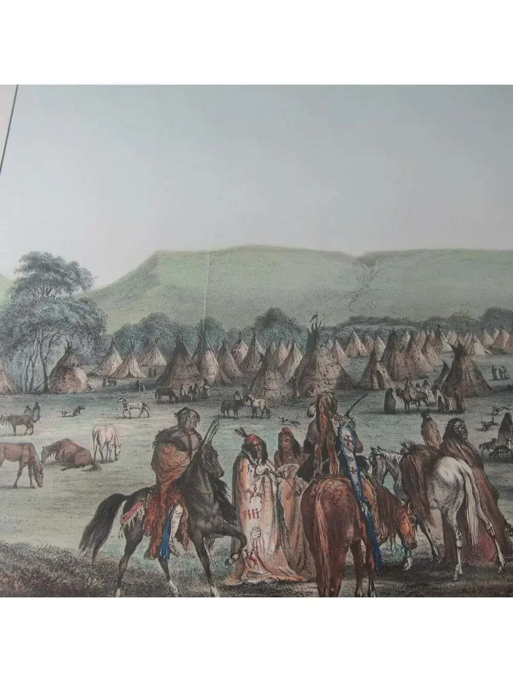 McKenney & Hall Hand Colored Print Encampment Of Piekann Indians Antique Framed